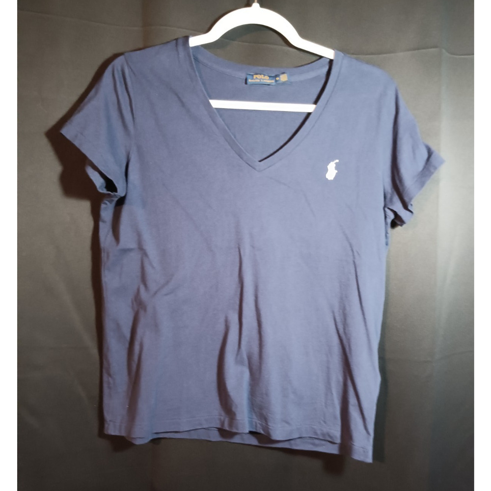 Polo Ralph Lauren Womens Medium Navy Blue Polo Tee Shirt Short Sleeve Cotton